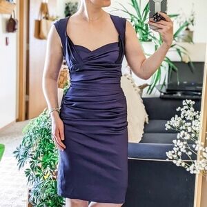 Talbot Runhof Purple Silk Blend Cap Sleeve Ruched Sweetheart Formal Dress - 6